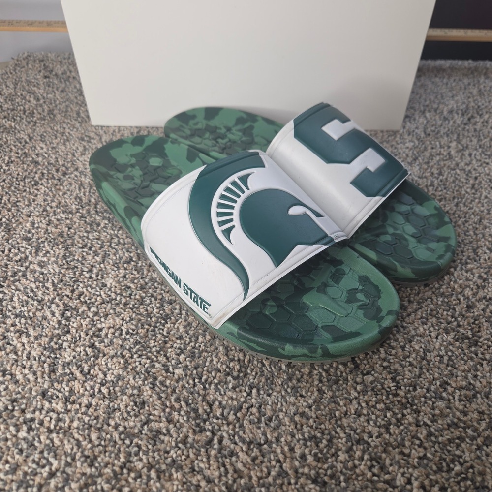 Michigan State Spartans Mens Camo Slide‎ Sandals Green White MSU NCAA Shoes
